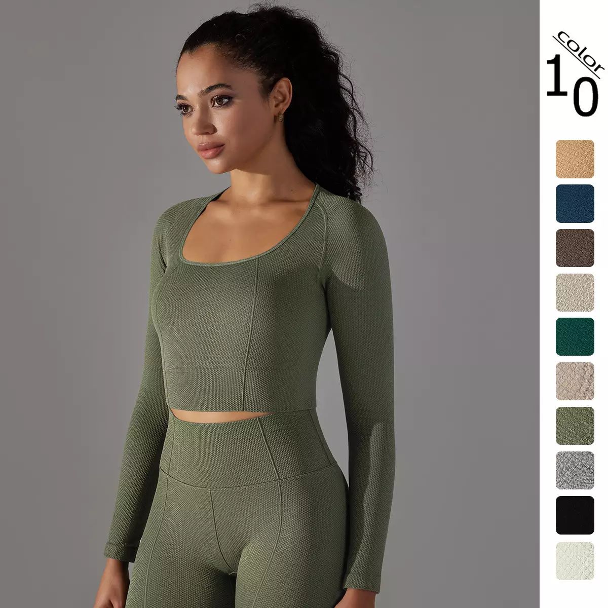 New Ribbed Spandex Long Sleeve Workout Sets For Women