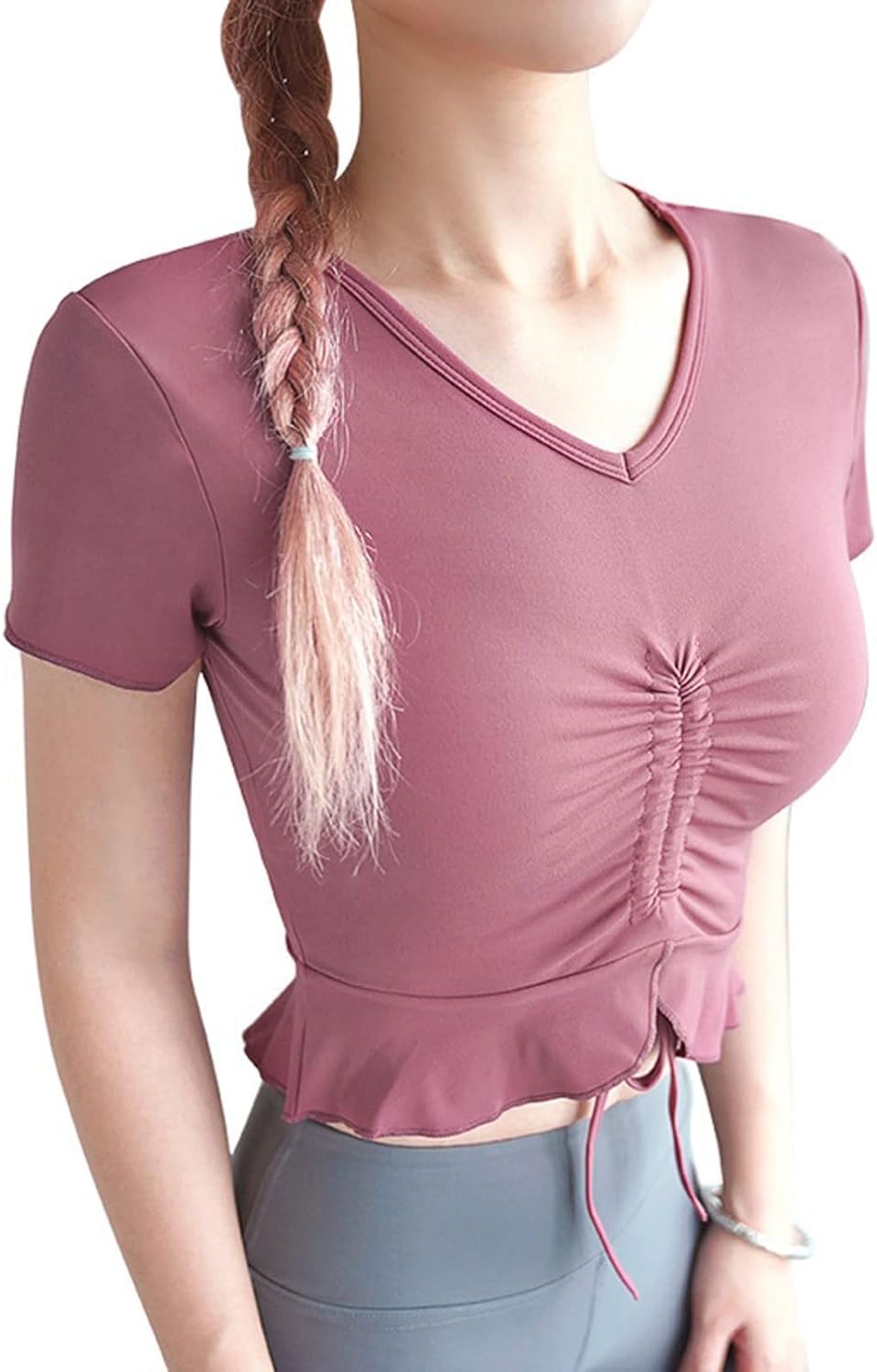 Women's Cute Midriff-baring Drawstring Yoga Tops